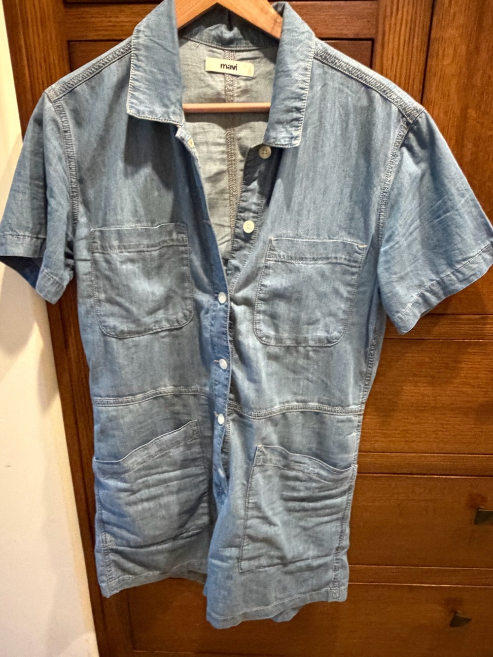 Mavi Light Blue Short-Sleeve Denim Button-Down Romper